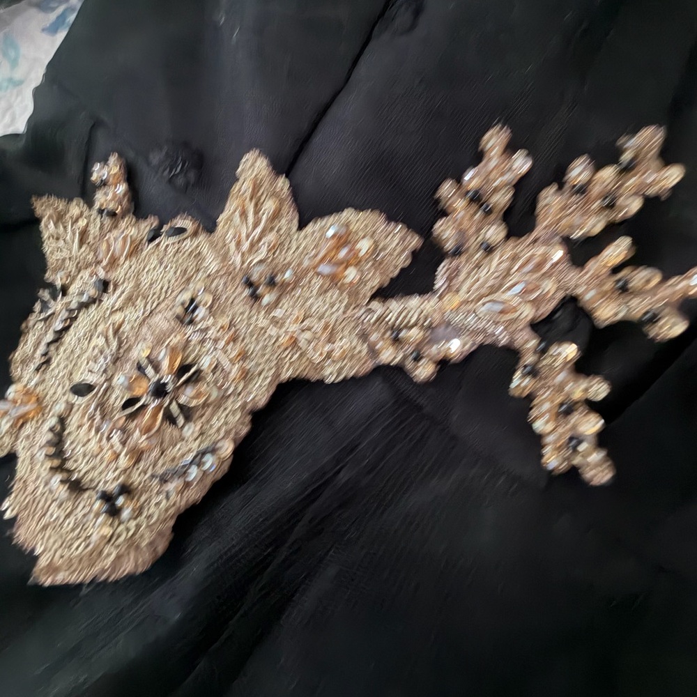 Pakistani Designer Black Dress Gown with Gold Accents - Picture 15 of 16